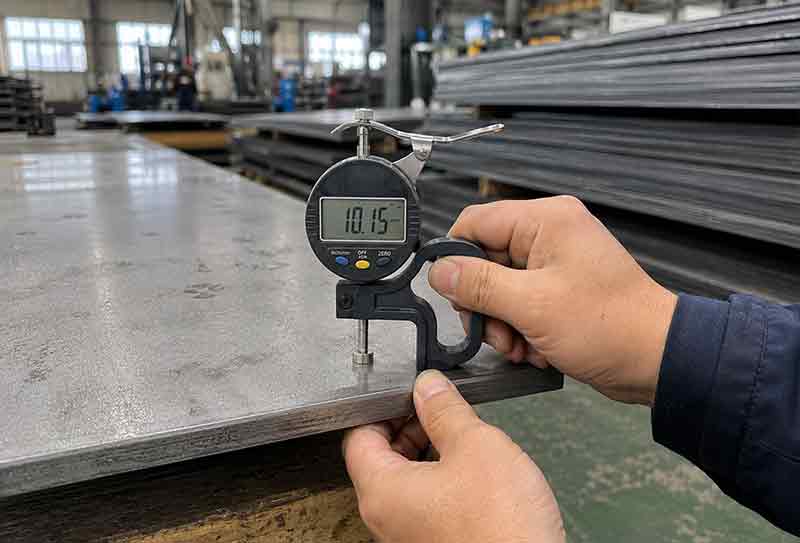 工人正在进行310S耐热钢板厚度检测