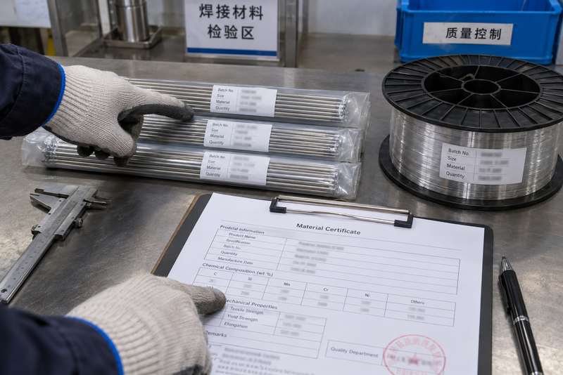 异种钢焊材包装标签与质量文件批次核对